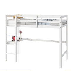 Bellemave® Twin Size Rubber Wood Loft Bed with Safety Guardrail, Built - in Desk, Ladder - Bellemave
