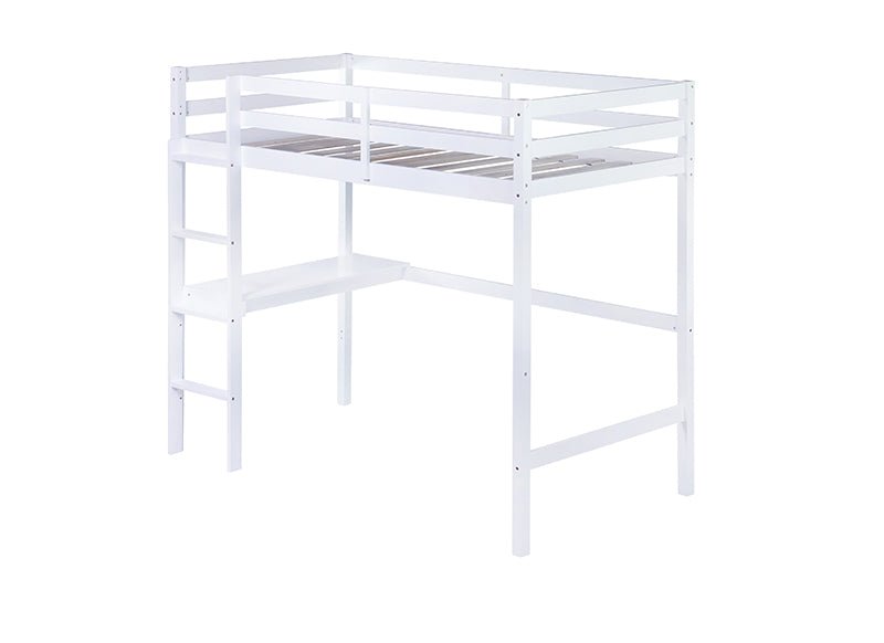 Bellemave® Twin Size Rubber Wood Loft Bed with Safety Guardrail, Built - in Desk, Ladder - Bellemave