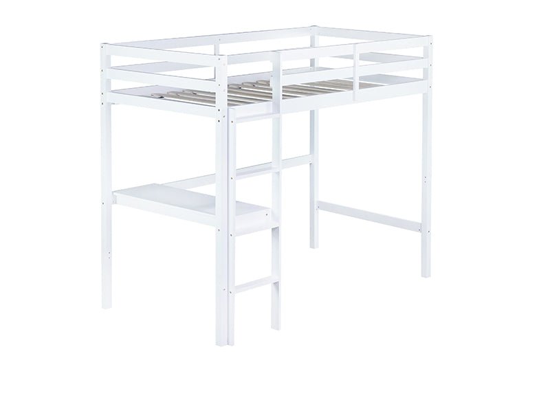 Bellemave® Twin Size Rubber Wood Loft Bed with Safety Guardrail, Built - in Desk, Ladder - Bellemave