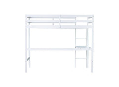 Bellemave® Twin Size Rubber Wood Loft Bed with Safety Guardrail, Built - in Desk, Ladder - Bellemave