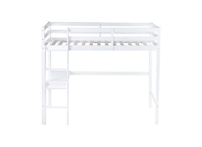 Bellemave® Twin Size Rubber Wood Loft Bed with Safety Guardrail, Built - in Desk, Ladder - Bellemave
