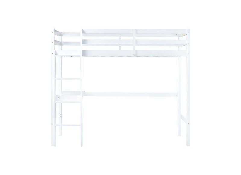 Bellemave® Twin Size Rubber Wood Loft Bed with Safety Guardrail, Built - in Desk, Ladder - Bellemave