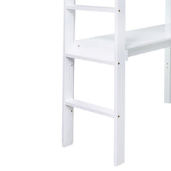 Bellemave® Twin Size Rubber Wood Loft Bed with Safety Guardrail, Built - in Desk, Ladder - Bellemave