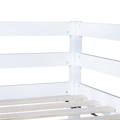 Bellemave® Twin Size Rubber Wood Loft Bed with Safety Guardrail, Built - in Desk, Ladder - Bellemave
