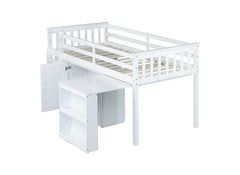 Bellemave® Twin Size Rubber Wood Loft Bed with Storage Cabinet, Drawer and Shelf Cabinet and Pulling - Out Desk, Safety Guardrail and Ladder - Bellemave