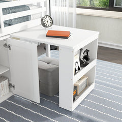 Bellemave® Twin Size Rubber Wood Loft Bed with Storage Cabinet, Drawer and Shelf Cabinet and Pulling - Out Desk, Safety Guardrail and Ladder - Bellemave