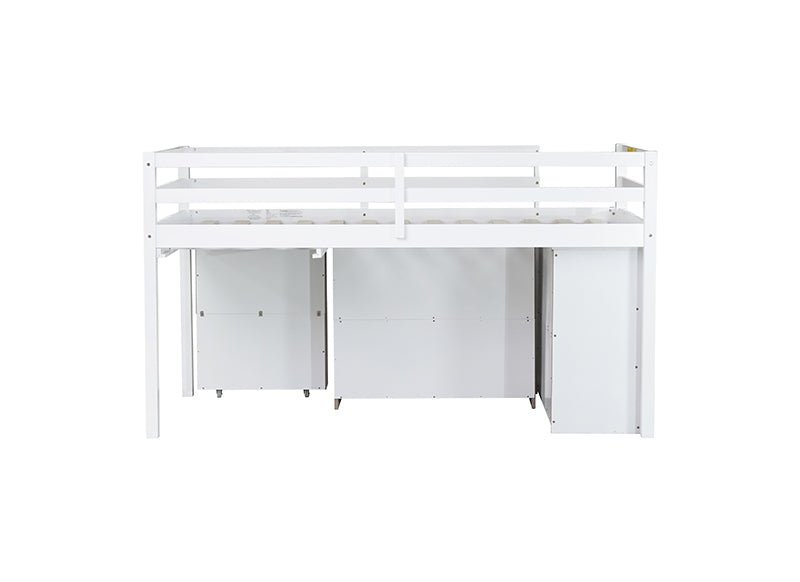 Bellemave® Twin Size Rubber Wood Loft Bed with Stroage Case, Drawer Cabinet, Shelf Cabinet, Pulling - Out Desk,Safety Guardrail, Ladder - Bellemave