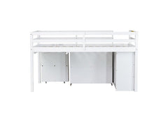 Bellemave® Twin Size Rubber Wood Loft Bed with Stroage Case, Drawer Cabinet, Shelf Cabinet, Pulling - Out Desk,Safety Guardrail, Ladder - Bellemave
