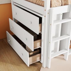 Bellemave® Twin Size Rubber Wood Loft Bed with Stroage Case, Drawer Cabinet, Shelf Cabinet, Pulling - Out Desk,Safety Guardrail, Ladder - Bellemave