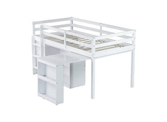 Bellemave® Twin Size Rubber Wood Loft Bed with Stroage Case, Drawer Cabinet, Shelf Cabinet, Pulling - Out Desk,Safety Guardrail, Ladder - Bellemave