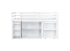 Bellemave® Twin Size Rubber Wood Loft Bed with Stroage Case, Drawer Cabinet, Shelf Cabinet, Pulling - Out Desk,Safety Guardrail, Ladder - Bellemave