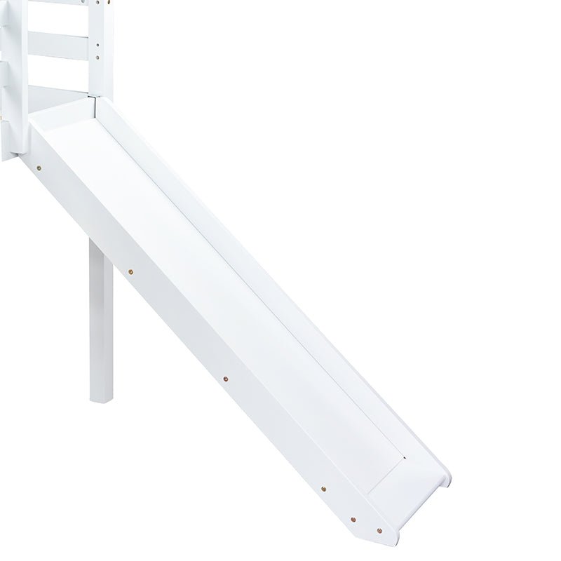 Bellemave® Twin Size Rubber Wood Low Loft Bed with Slide, Ladder, Safety Guardrails - Bellemave