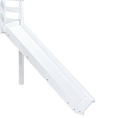 Bellemave® Twin Size Rubber Wood Low Loft Bed with Slide, Ladder, Safety Guardrails - Bellemave