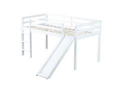 Bellemave® Twin Size Rubber Wood Low Loft Bed with Slide, Ladder, Safety Guardrails - Bellemave
