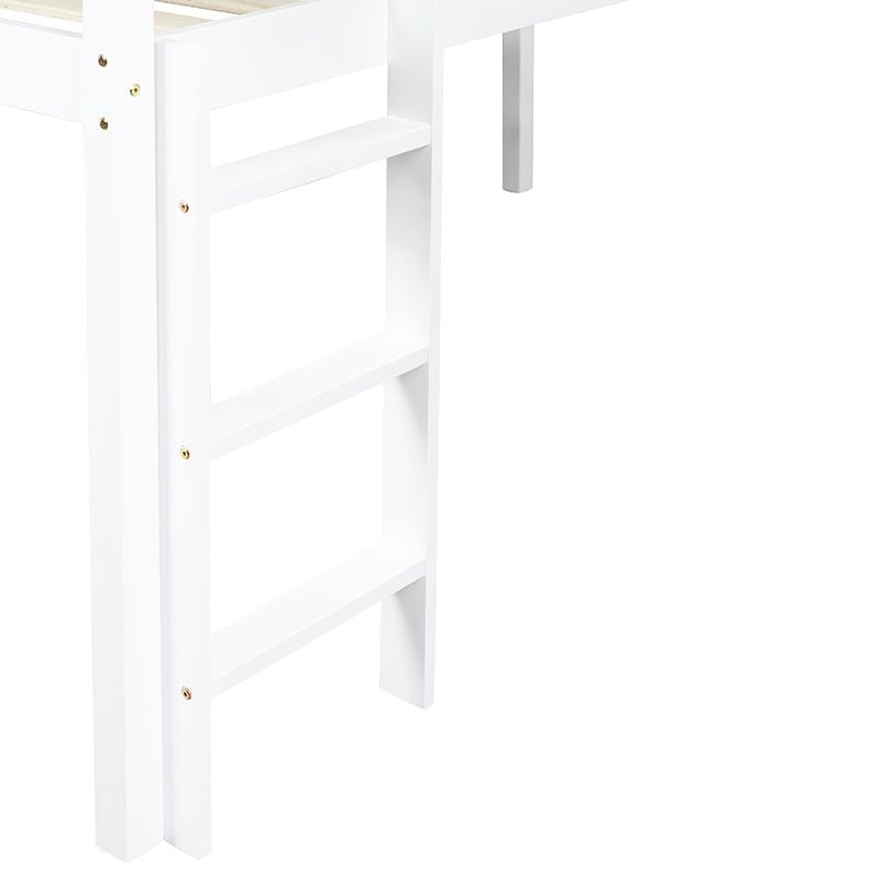 Bellemave® Twin Size Rubber Wood Low Loft Bed with Slide, Ladder, Safety Guardrails - Bellemave