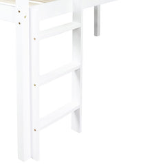 Bellemave® Twin Size Rubber Wood Low Loft Bed with Slide, Ladder, Safety Guardrails - Bellemave