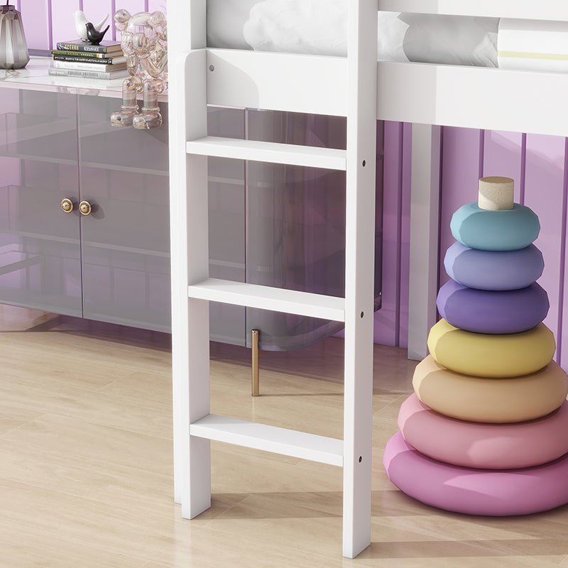 Bellemave® Twin Size Rubber Wood Low Loft Bed with Slide, Ladder, Safety Guardrails - Bellemave