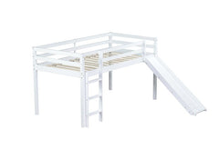 Bellemave® Twin Size Rubber Wood Low Loft Bed with Slide, Ladder, Safety Guardrails - Bellemave