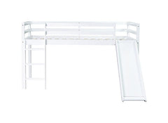 Bellemave® Twin Size Rubber Wood Low Loft Bed with Slide, Ladder, Safety Guardrails - Bellemave
