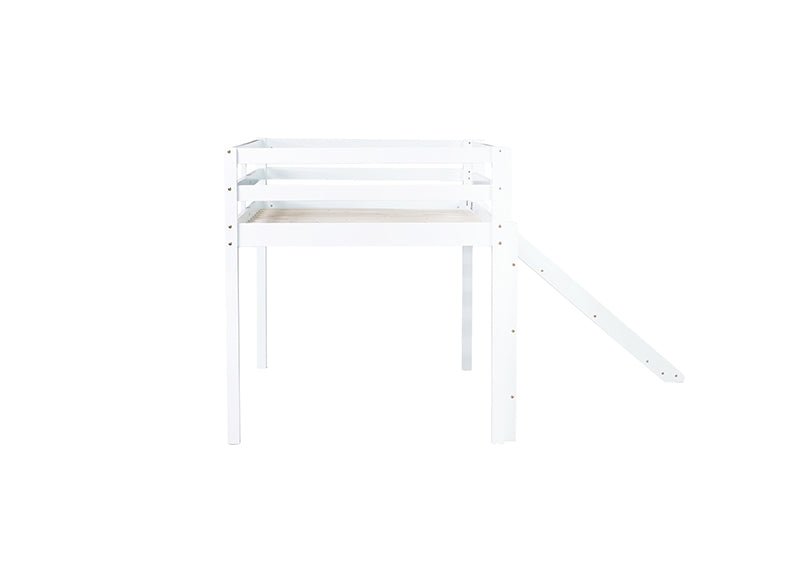 Bellemave® Twin Size Rubber Wood Low Loft Bed with Slide, Ladder, Safety Guardrails - Bellemave
