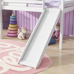 Bellemave® Twin Size Rubber Wood Low Loft Bed with Slide, Ladder, Safety Guardrails - Bellemave