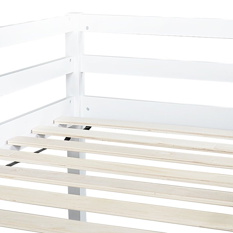 Bellemave® Twin Size Rubber Wood Low Loft Bed with Slide, Ladder, Safety Guardrails - Bellemave