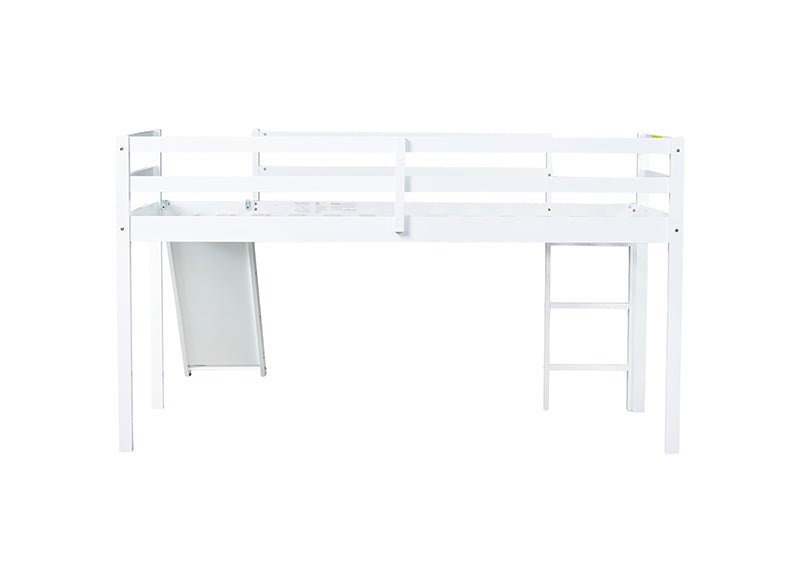 Bellemave® Twin Size Rubber Wood Low Loft Bed with Slide, Ladder, Safety Guardrails - Bellemave