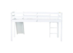 Bellemave® Twin Size Rubber Wood Low Loft Bed with Slide, Ladder, Safety Guardrails - Bellemave