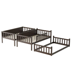 Bellemave® Twin Size Rubber Wood Triple Bunk Bed with Ladders and Guardrails(Detachable) - Bellemave