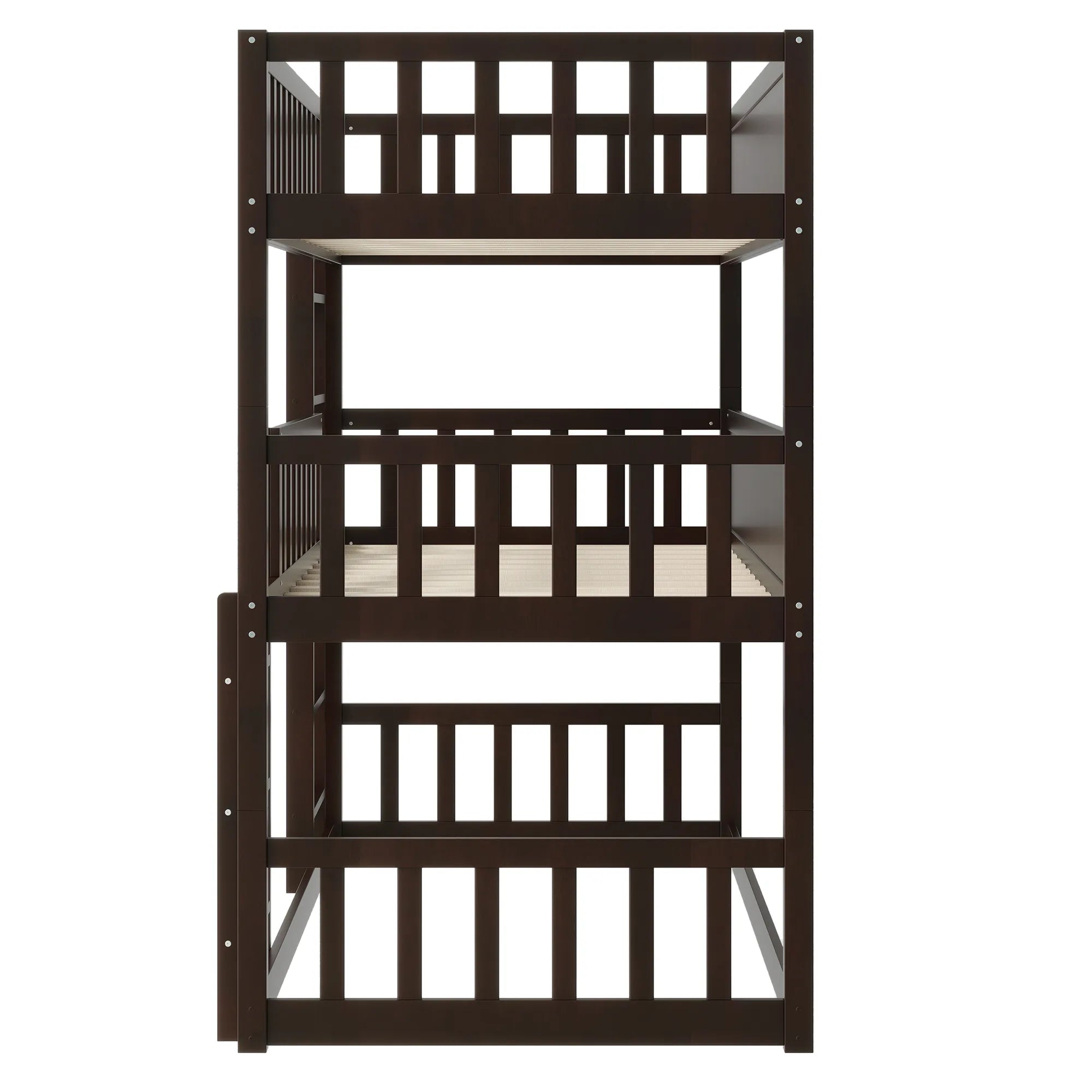 Bellemave® Twin Size Rubber Wood Triple Bunk Bed with Ladders and Guardrails(Detachable) - Bellemave