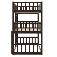 Bellemave® Twin Size Rubber Wood Triple Bunk Bed with Ladders and Guardrails(Detachable) - Bellemave