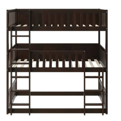Bellemave® Twin Size Rubber Wood Triple Bunk Bed with Ladders and Guardrails(Detachable) - Bellemave