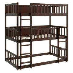 Bellemave® Twin Size Rubber Wood Triple Bunk Bed with Ladders and Guardrails(Detachable) - Bellemave