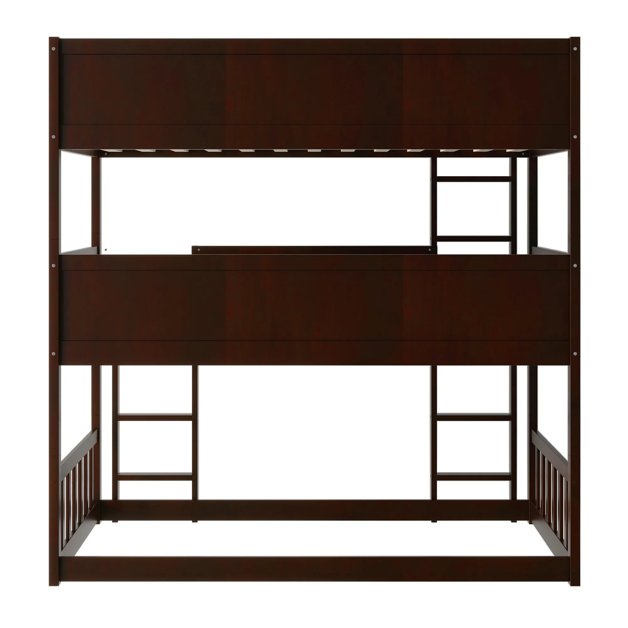 Bellemave® Twin Size Rubber Wood Triple Bunk Bed with Ladders and Guardrails(Detachable) - Bellemave