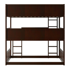 Bellemave® Twin Size Rubber Wood Triple Bunk Bed with Ladders and Guardrails(Detachable) - Bellemave