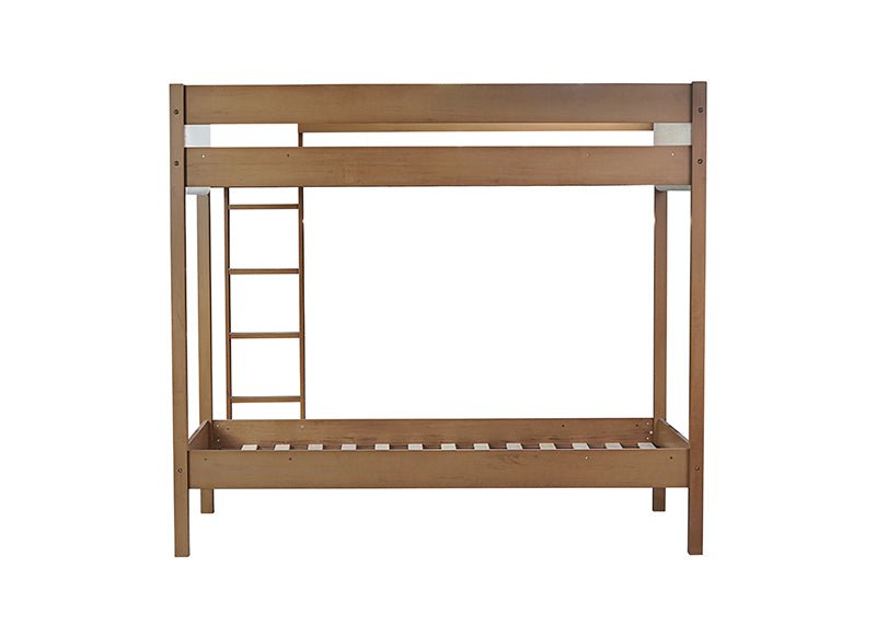 Bellemave® Twin Size Rubber Wooden Bunk Bed with Ladder, Safety Guardrails and Teddy Fleece Fabric Headboard/Footboard - Bellemave