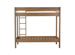 Bellemave® Twin Size Rubber Wooden Bunk Bed with Ladder, Safety Guardrails and Teddy Fleece Fabric Headboard/Footboard - Bellemave