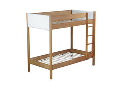 Bellemave® Twin Size Rubber Wooden Bunk Bed with Ladder, Safety Guardrails and Teddy Fleece Fabric Headboard/Footboard - Bellemave