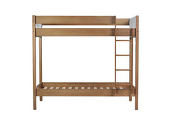 Bellemave® Twin Size Rubber Wooden Bunk Bed with Ladder, Safety Guardrails and Teddy Fleece Fabric Headboard/Footboard - Bellemave