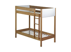 Bellemave® Twin Size Rubber Wooden Bunk Bed with Ladder, Safety Guardrails and Teddy Fleece Fabric Headboard/Footboard - Bellemave