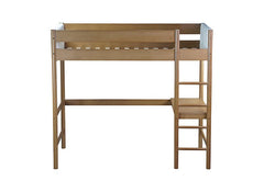 Bellemave® Twin Size Rubber Wooden Loft Bed with Desk and Ladder, Safety Guardrails and Teddy Fleece Fabric Headboard/Footboard - Bellemave