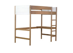 Bellemave® Twin Size Rubber Wooden Loft Bed with Desk and Ladder, Safety Guardrails and Teddy Fleece Fabric Headboard/Footboard - Bellemave