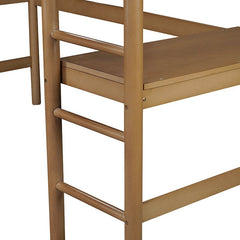 Bellemave® Twin Size Rubber Wooden Loft Bed with Desk and Ladder, Safety Guardrails and Teddy Fleece Fabric Headboard/Footboard - Bellemave