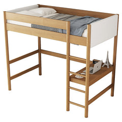 Bellemave® Twin Size Rubber Wooden Loft Bed with Desk and Ladder, Safety Guardrails and Teddy Fleece Fabric Headboard/Footboard - Bellemave