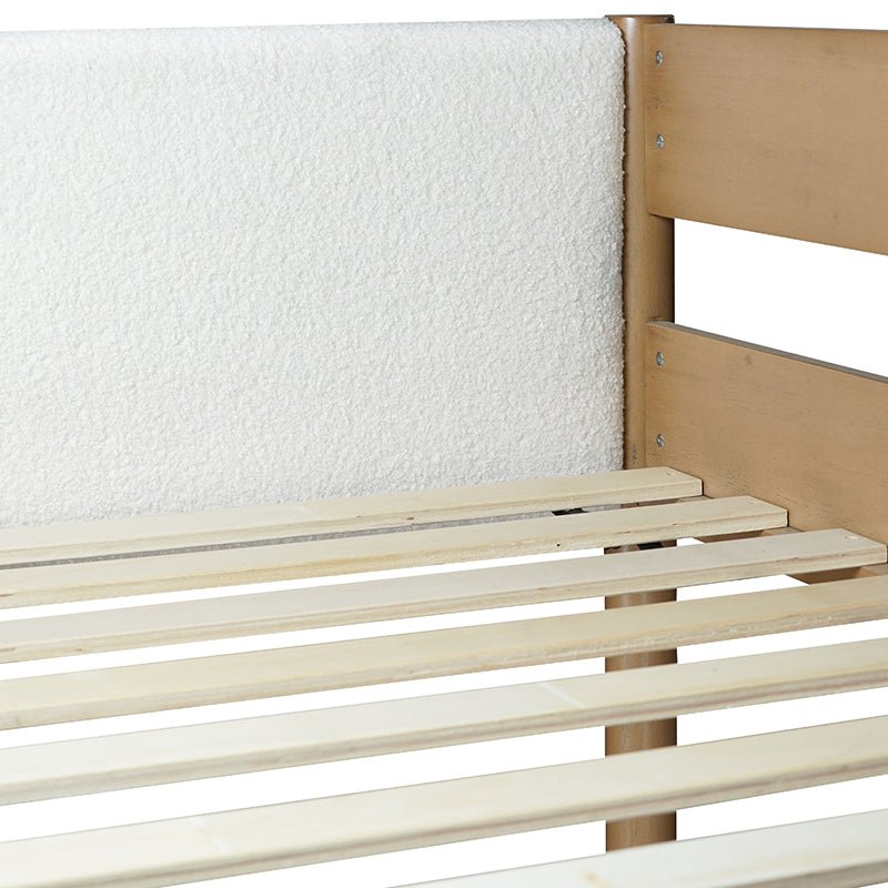 Bellemave® Twin Size Rubber Wooden Loft Bed with Desk and Ladder, Safety Guardrails and Teddy Fleece Fabric Headboard/Footboard - Bellemave
