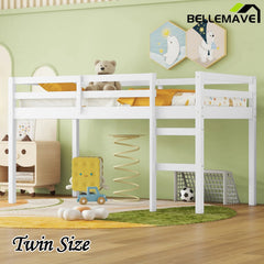 Bellemave® Twin Size Rubber Wooden Low Loft Bed with Ladder(Strengthened Slats) - Bellemave