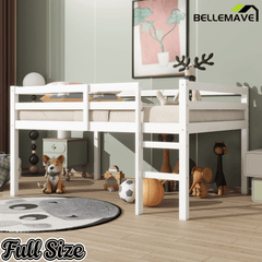 Bellemave® Twin Size Rubber Wooden Low Loft Bed with Ladder(Strengthened Slats) - Bellemave