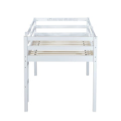Bellemave® Twin Size Rubber Wooden Low Loft Bed with Ladder(Strengthened Slats) - Bellemave
