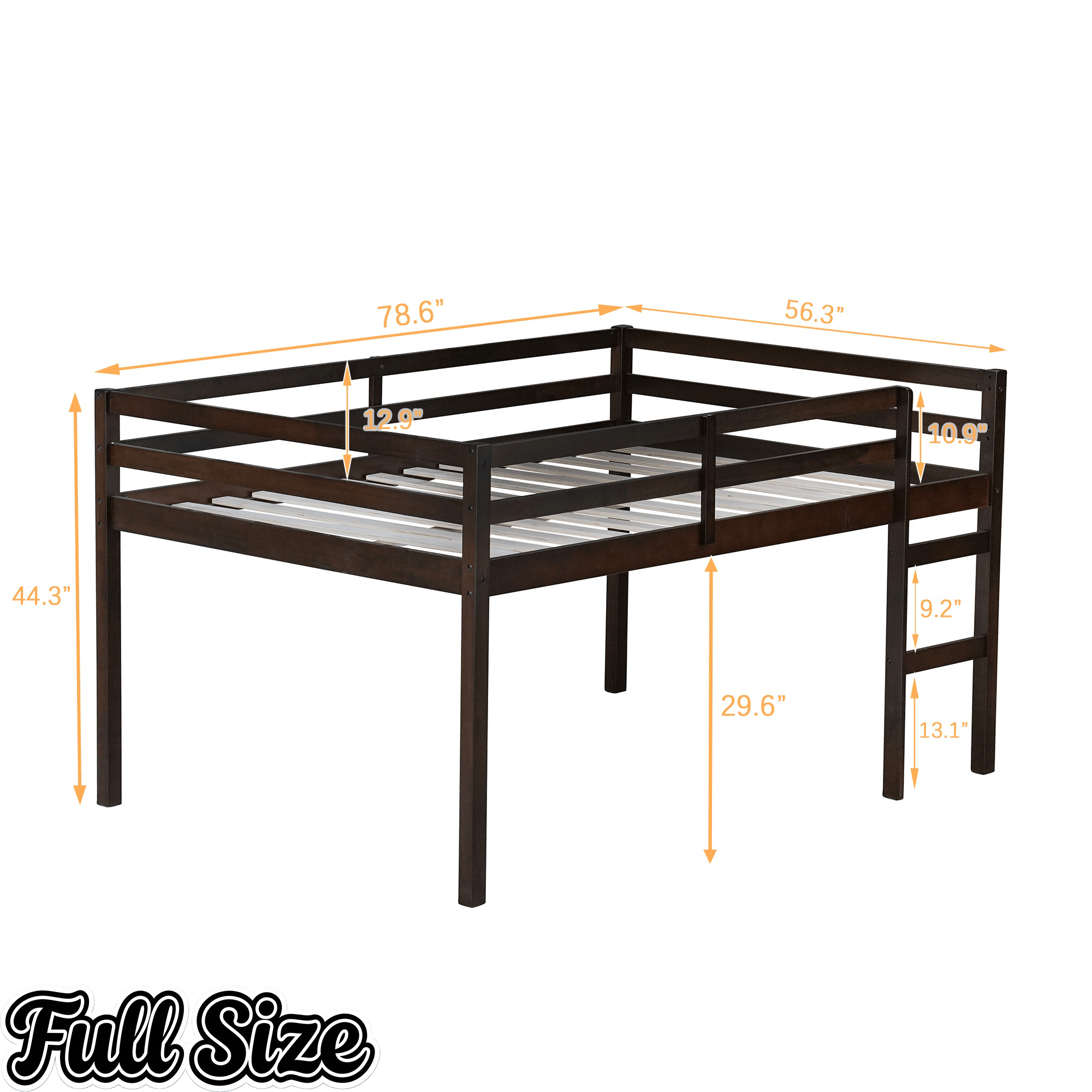Bellemave® Twin Size Rubber Wooden Low Loft Bed with Ladder(Strengthened Slats) - Bellemave