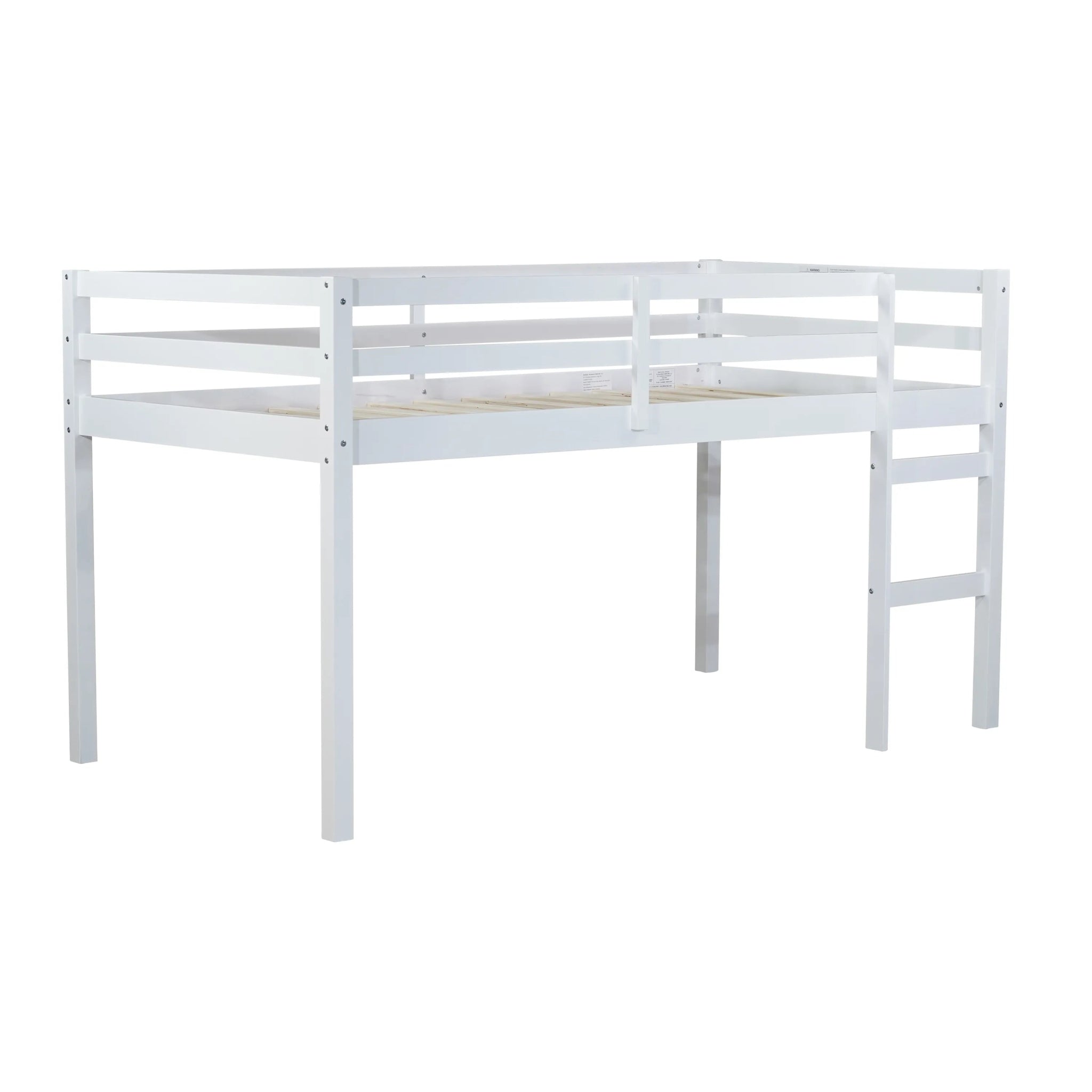 Bellemave® Twin Size Rubber Wooden Low Loft Bed with Ladder(Strengthened Slats) - Bellemave